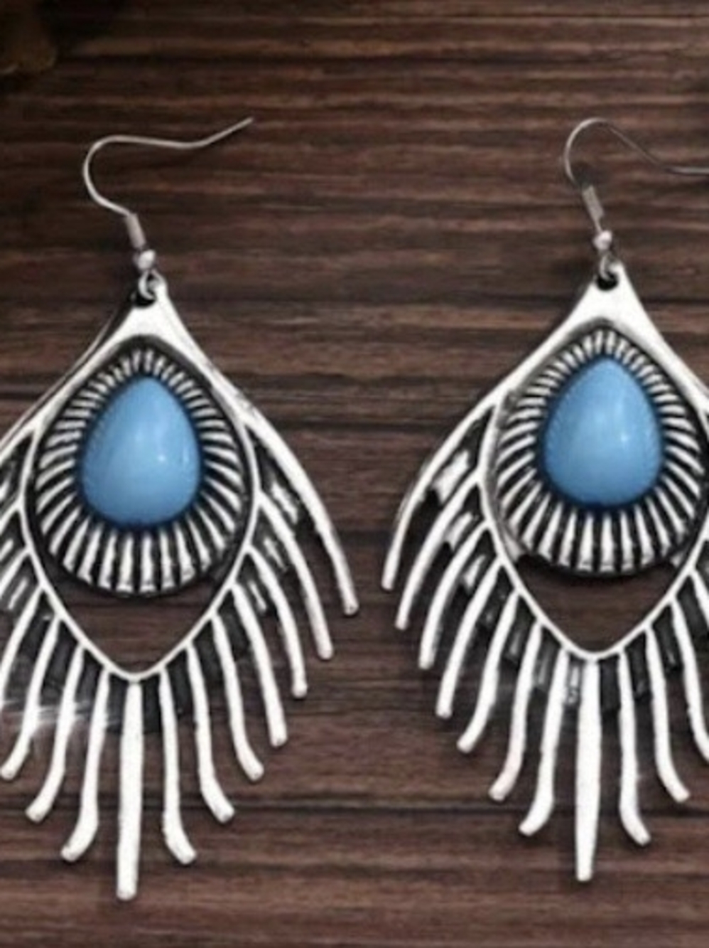Wrangler Silver-Tone Fringe Earrings with Blue Teardrop